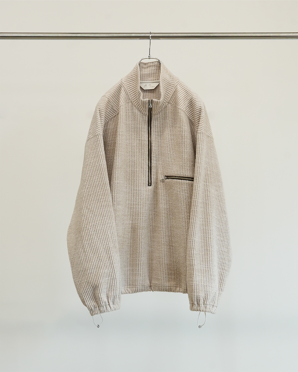 CUT STRIPE HALF ZIP PULL OVER SHIRT(BEIGE) – ANCELLM CUT STRIPE HALF ZIP PULL OVER SHIRT(BEIGE) – ANCELLM