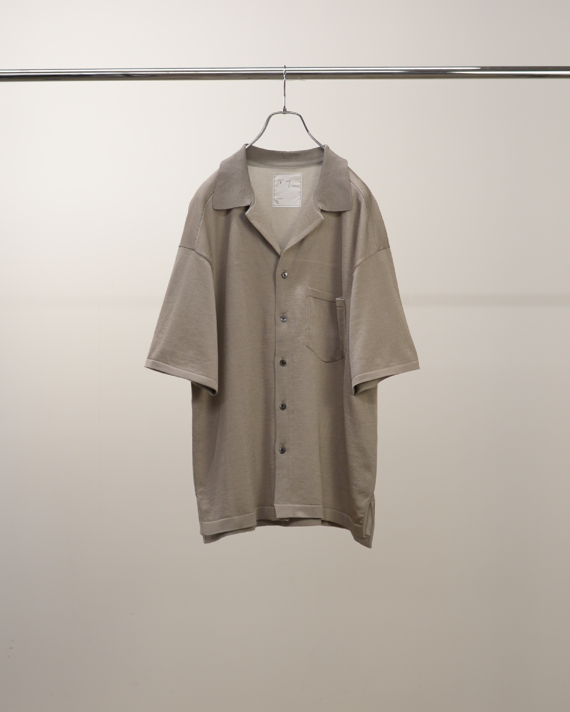 OPEN COLLAR KNIT S/S SHIRT(GRAY) – ANCELLM