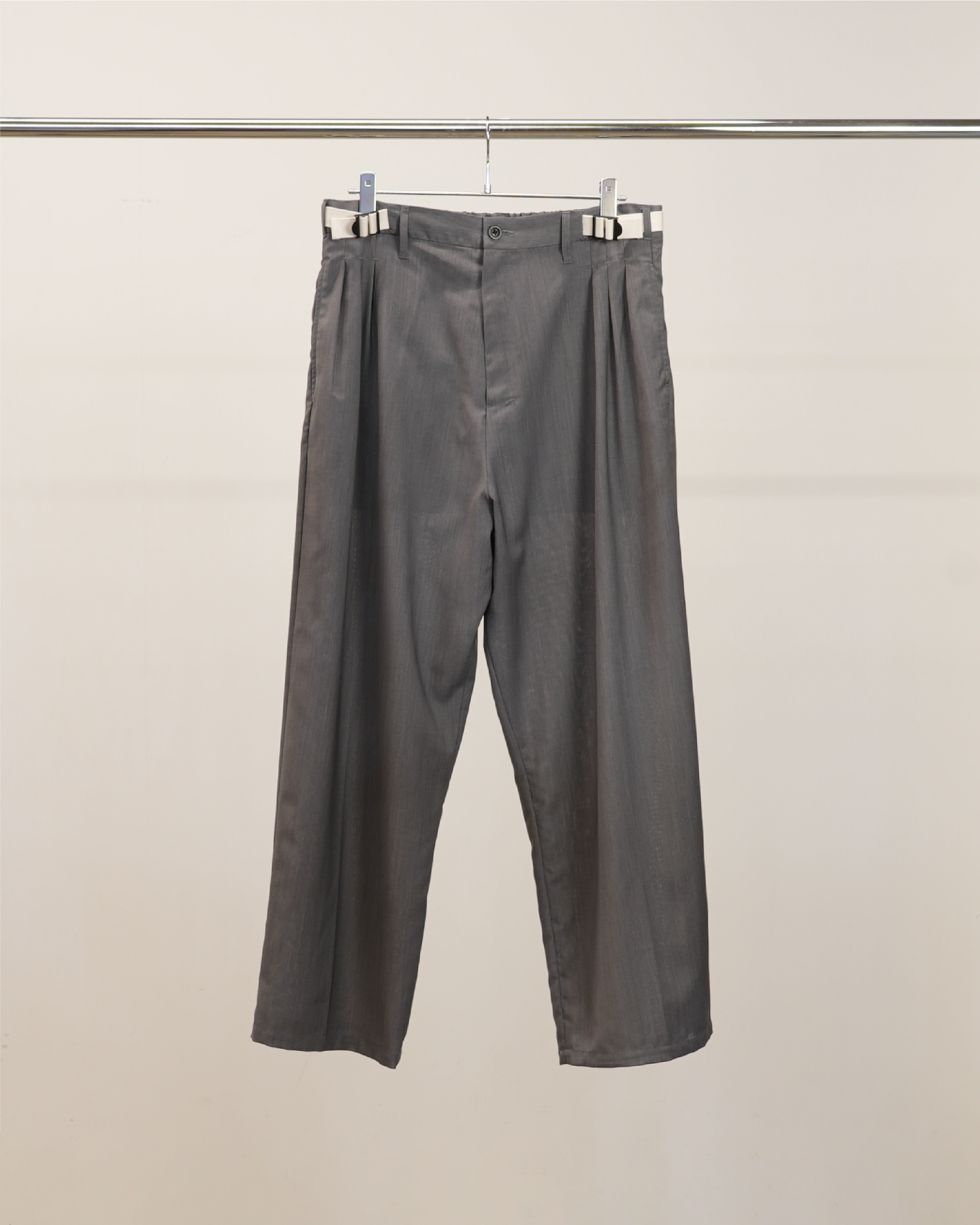 BELTED WOOL SLACKS(GRAY) – ANCELLM