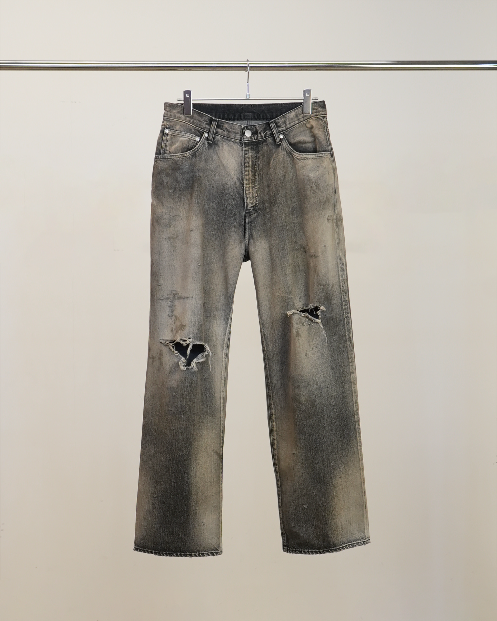 新品 ANCELLM CRASH MIDDLE STRAIGHT デニム CRASH MIDDLE STRAIGHT 5P DENIM PANTS(BLACK) – ANCELLM
