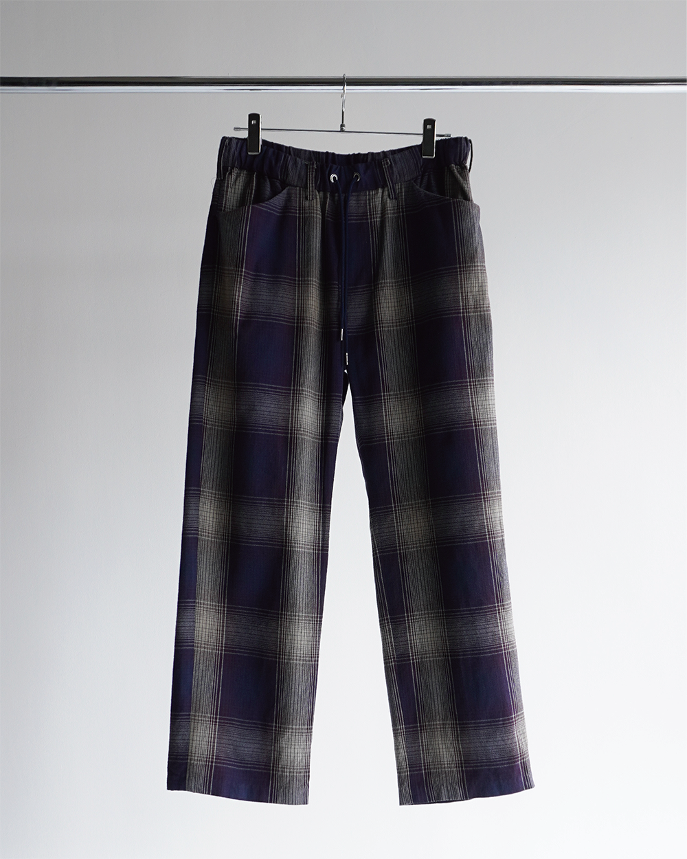 FLANNEL CHECK EASY SLACKS PANTS(GRAY/BURGANDY) – ANCELLM