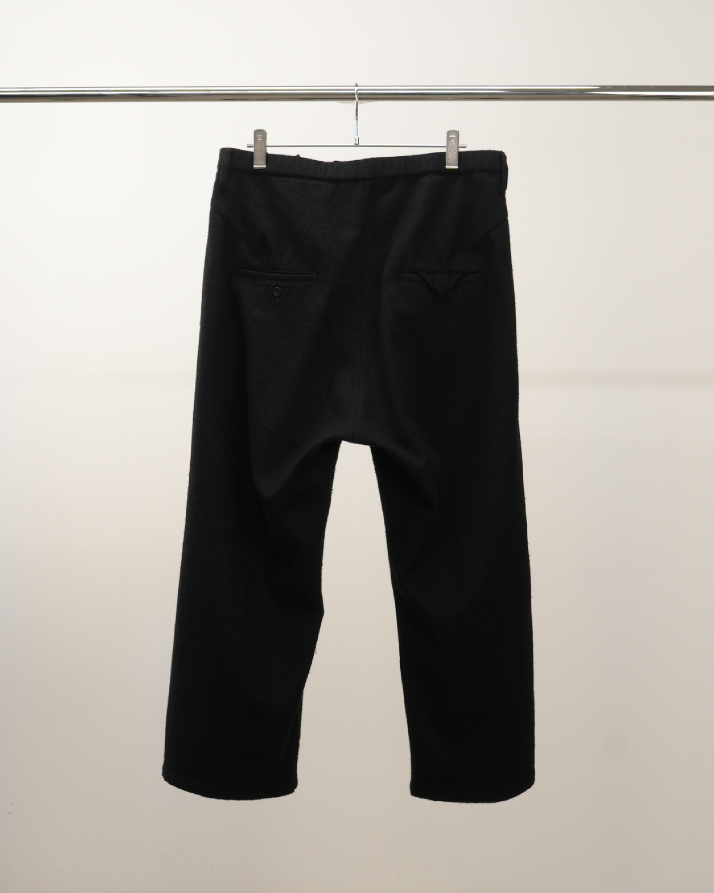 WOOL BELTED WIDE SLACKS(BLACK)