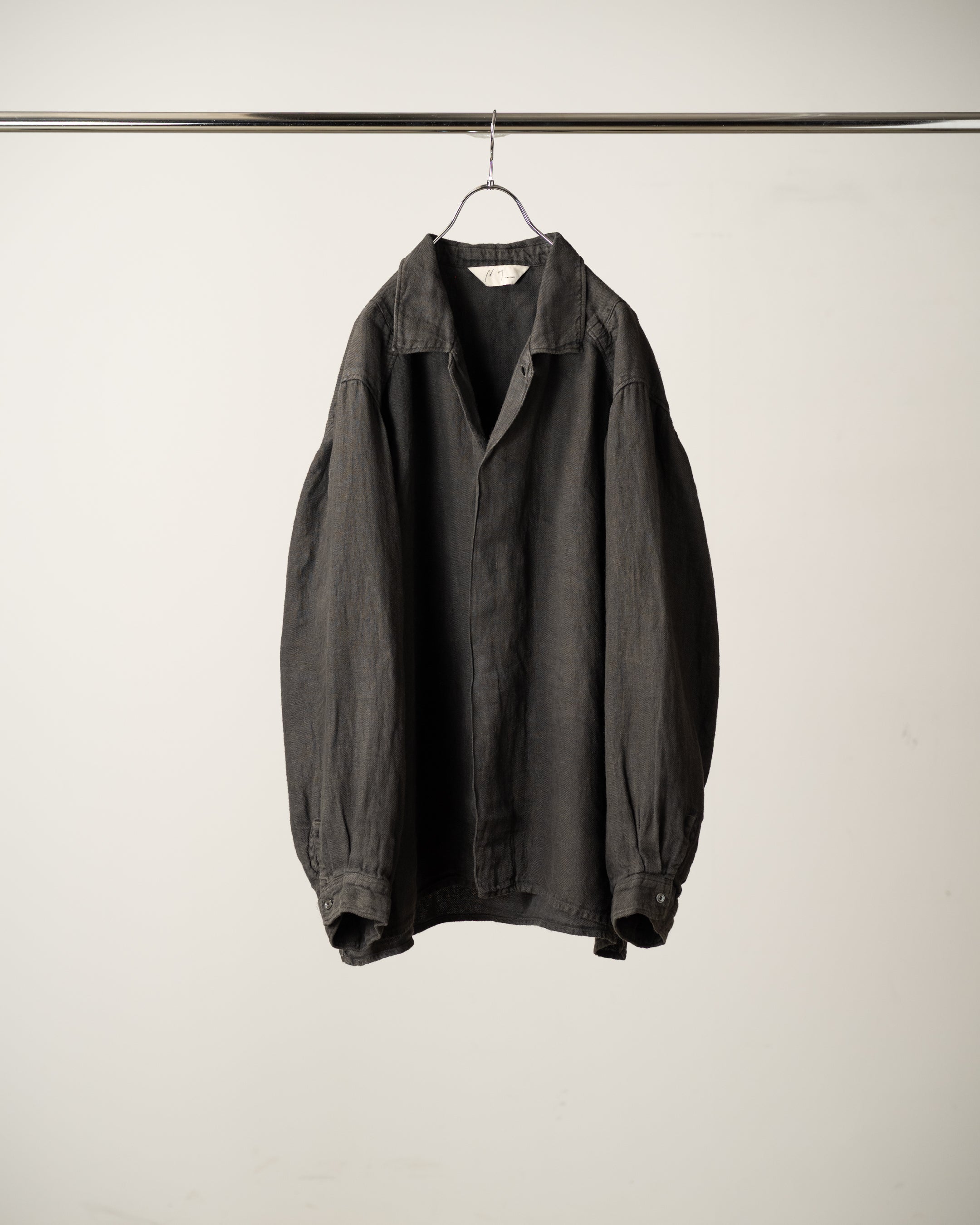 AGING LINEN CROSS-LINE SHIRT(BLACK) – ANCELLM