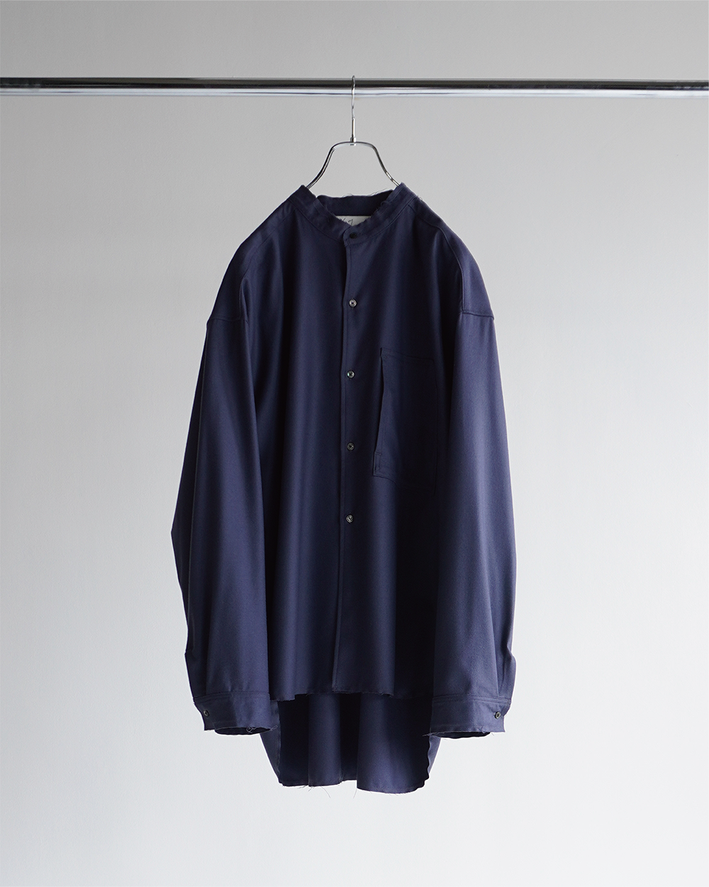 WOOL FLANNEL LONG SHIRT(NAVY) – ANCELLM