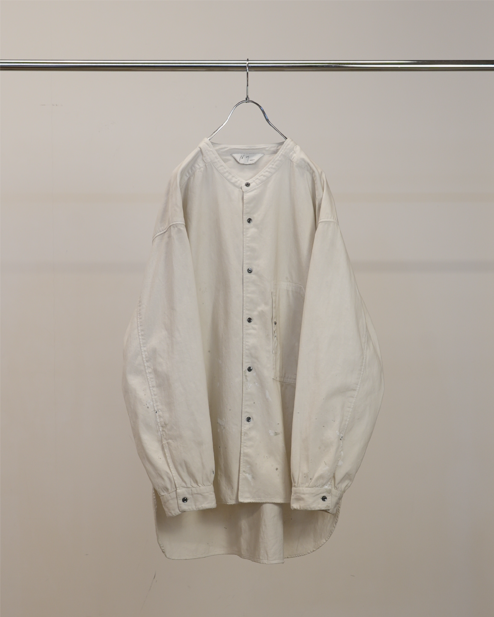 DENIM BAND COLLAR SHIRT(WHITE) – ANCELLM