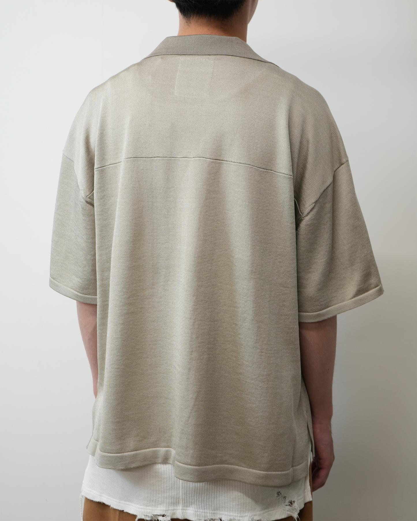 OPEN COLLAR KNIT S/S SHIRT(GRAY)