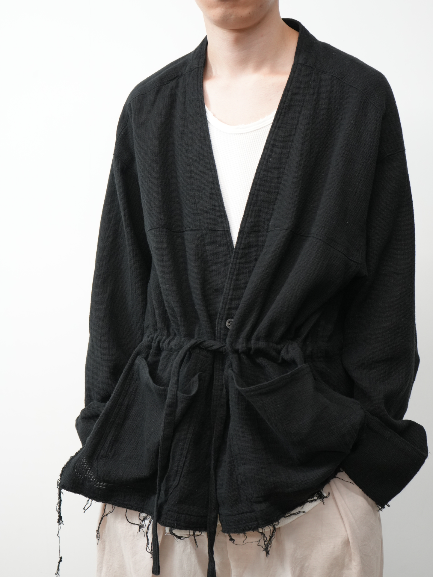 PANAMA COLLAR LESS SHIRT JACKET(BLACK)