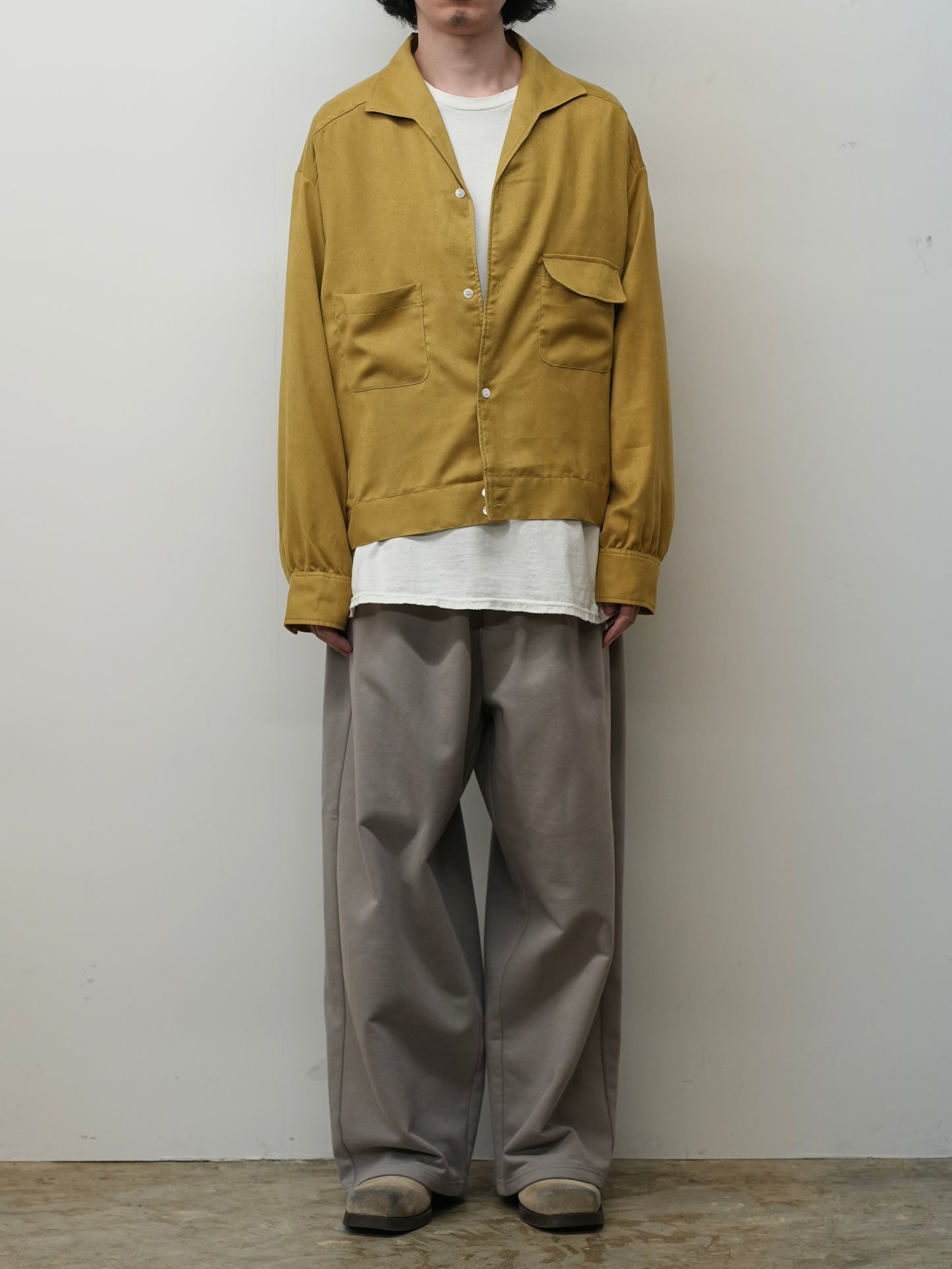 VEGAN SUEDE OPEN COLLAR SHIRT(YELLOW)