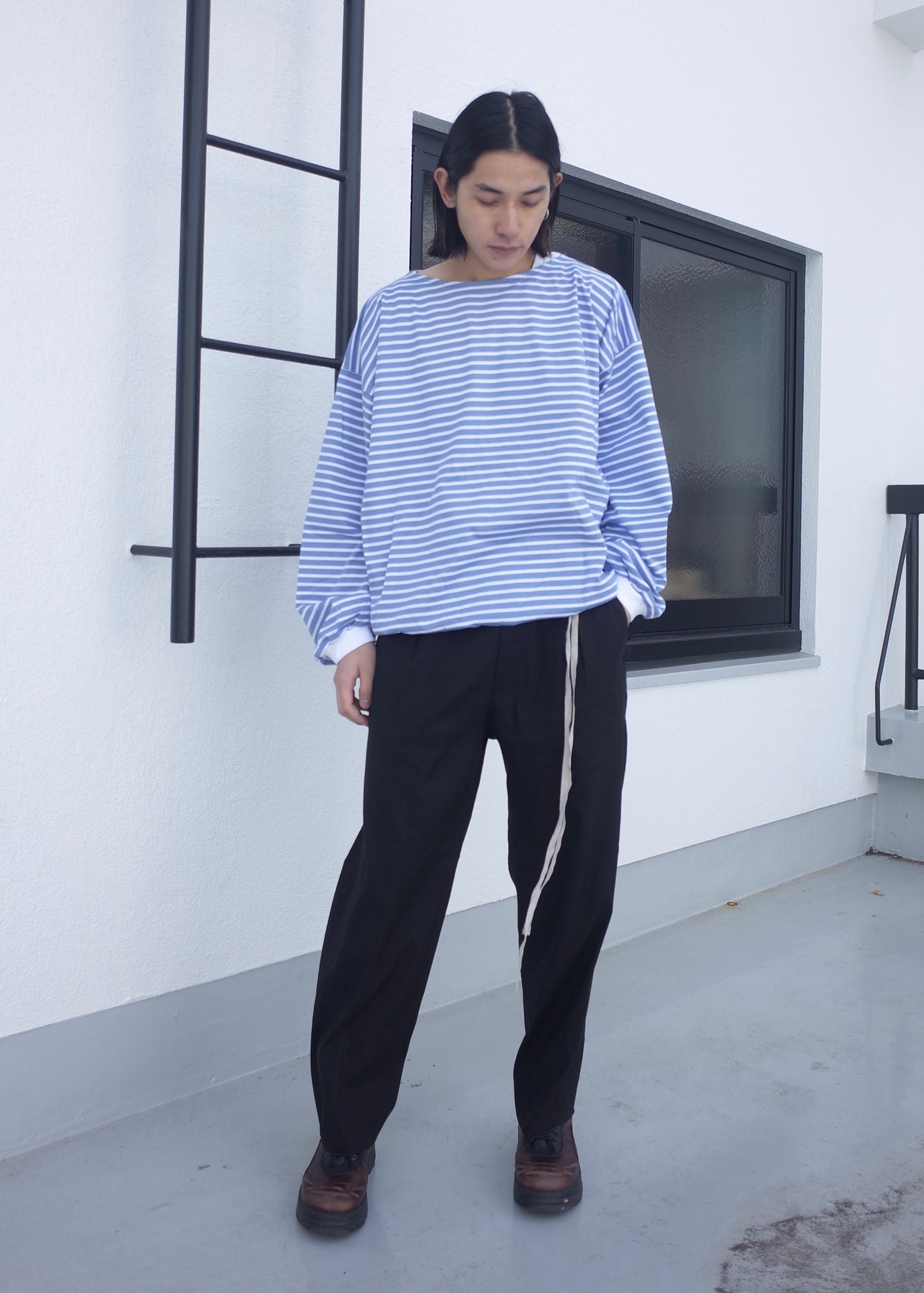BOAT NECK OVER LS(BLUEWHITE)