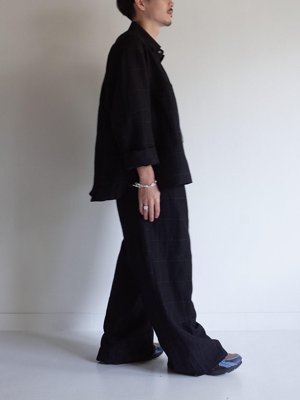 WINDOWPANE KIMONO SHIRT(BLACK)