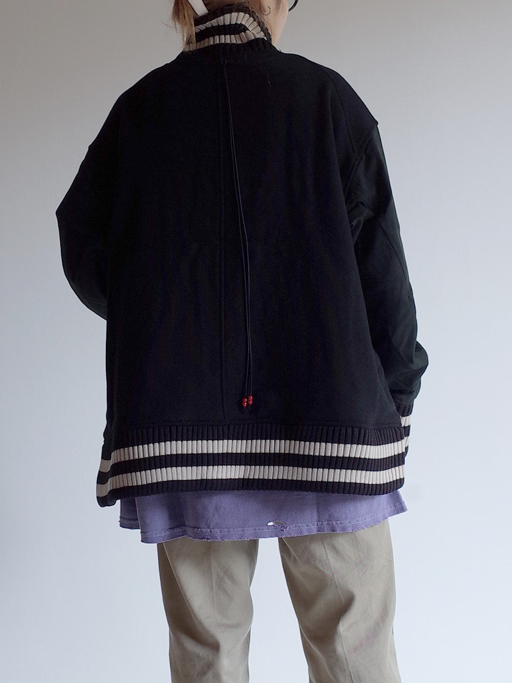 SIDE SLIT VARSITY JACKET(BLACK)