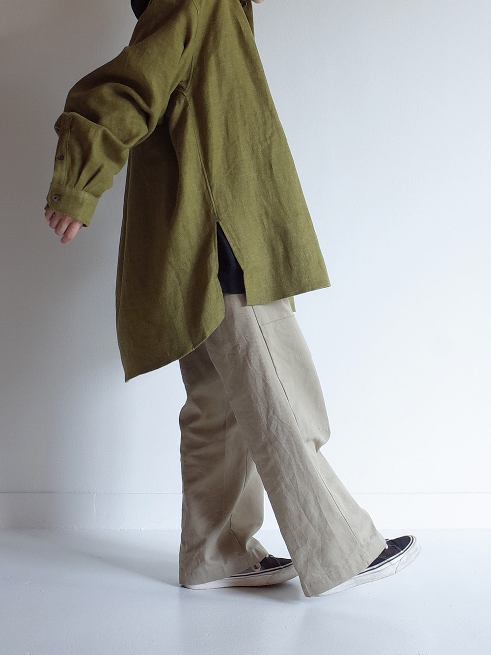 LINENSUEDE OVERSIZED LS SHIRT(GREEN)