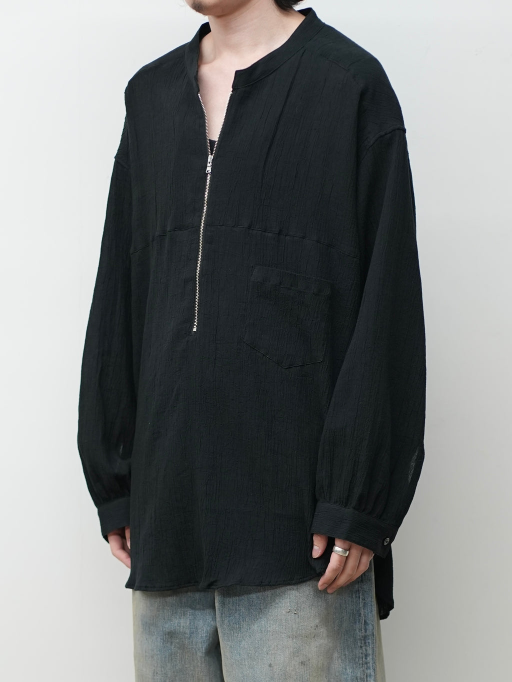 CREPE HALF ZIP SHIRT(BLACK)