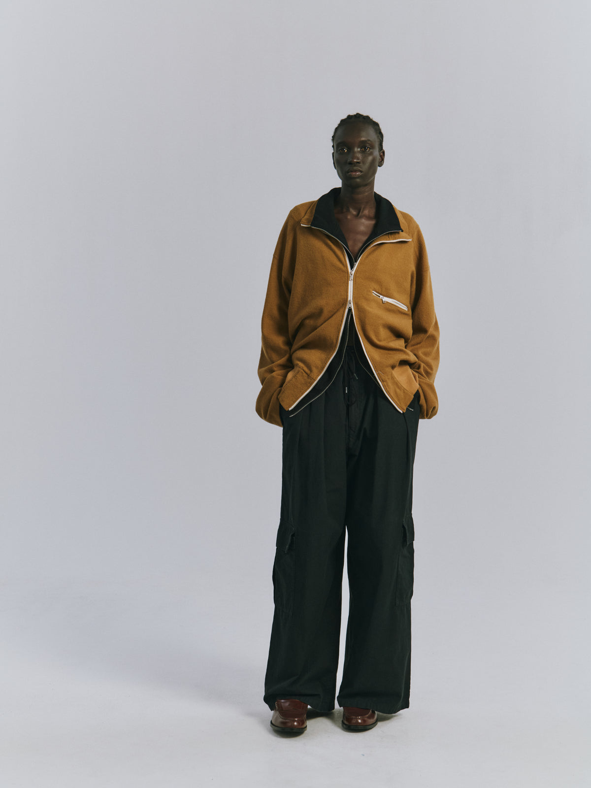 SHRINK WOOL ZIP UP STAND BLOUSON(BLACK)