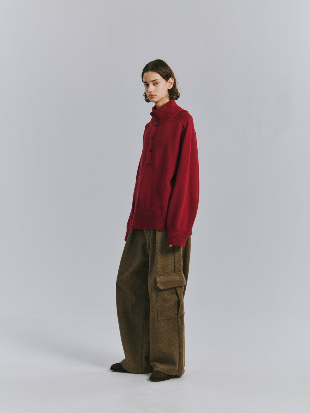 BUTTON-FRONT KNIT BLOUSON(BLACK)