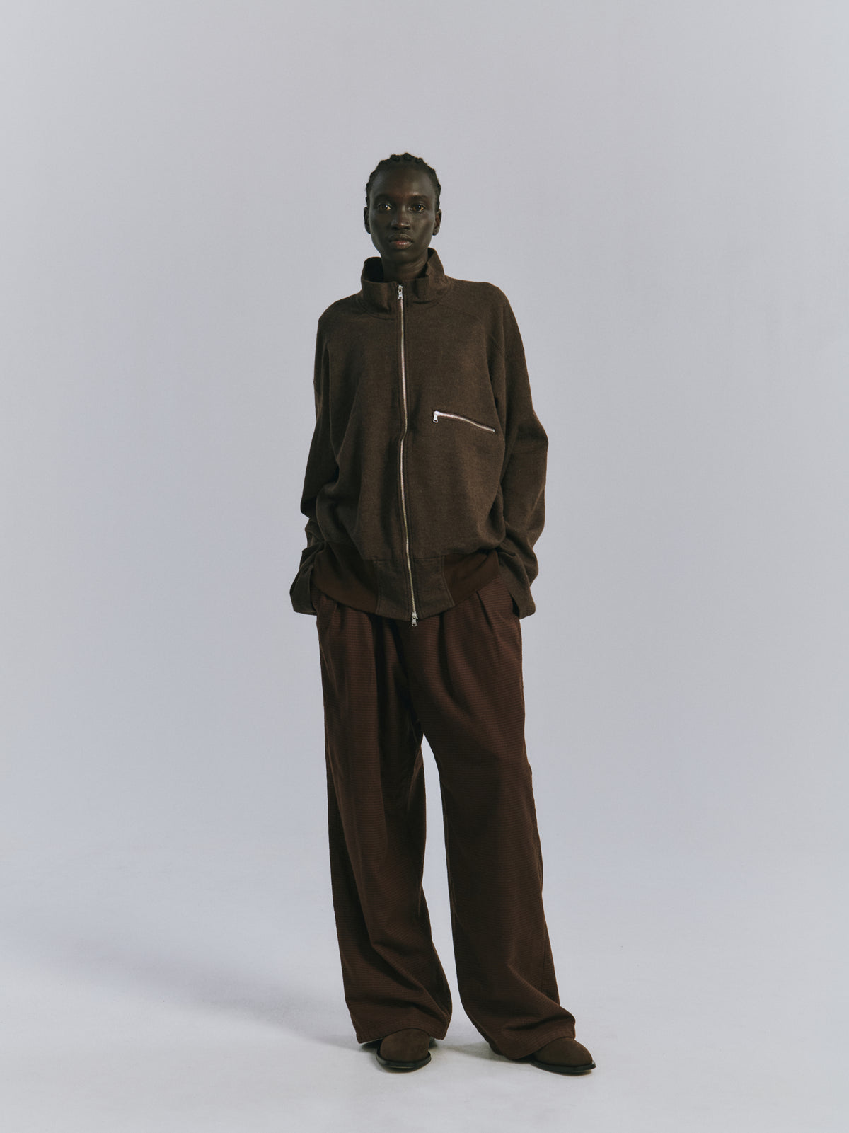 SHRINK WOOL ZIP UP STAND BLOUSON(BROWN)