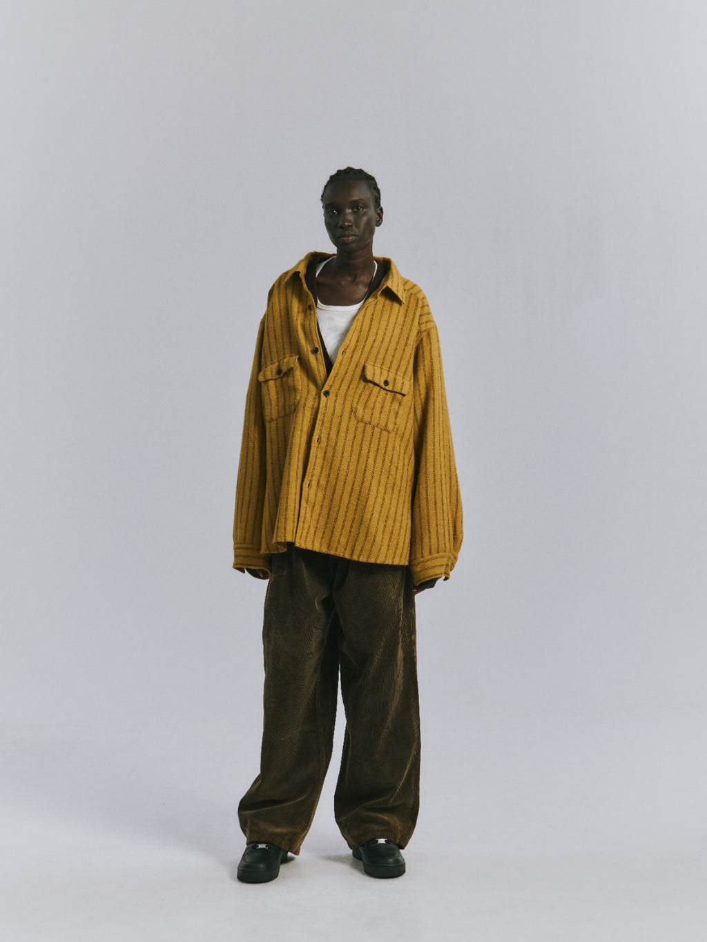 STRIPE BOXY WORK SHIRT(MUSTARD)
