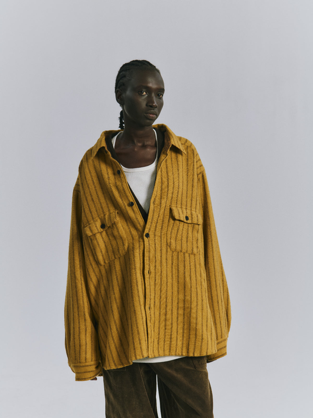 STRIPE BOXY WORK SHIRT(MUSTARD)