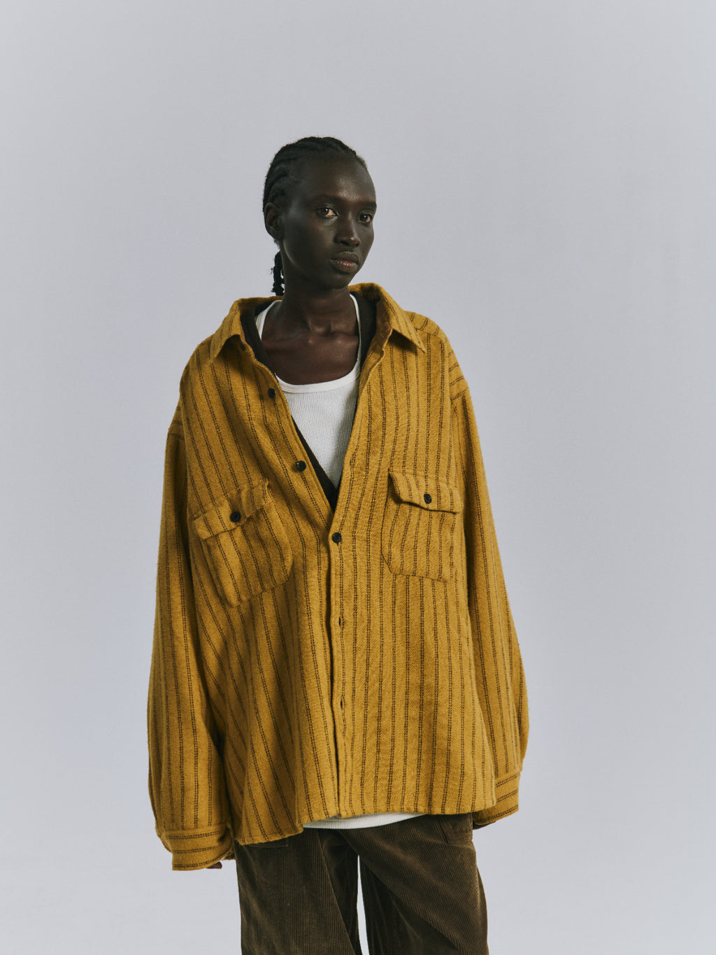 STRIPE BOXY WORK SHIRT(MUSTARD)