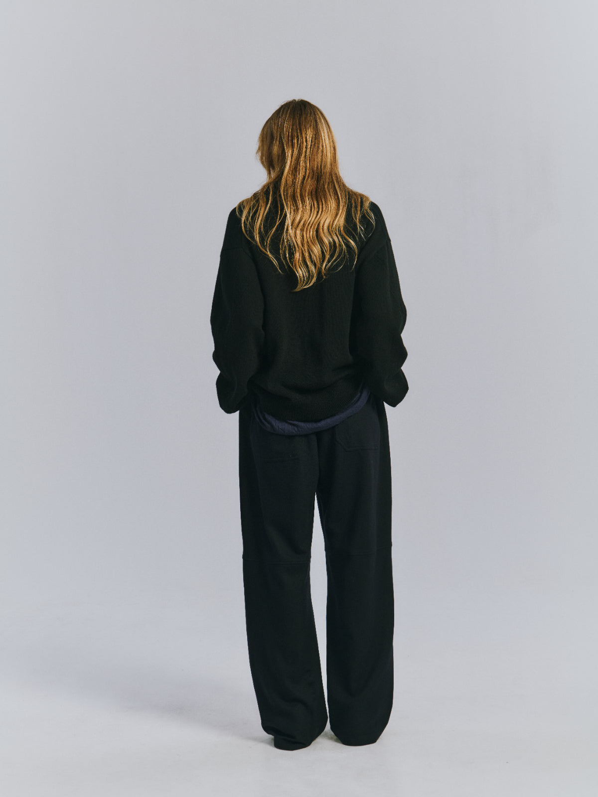 WOOL CUT KNEE TUCK SLACKS(NAVY)