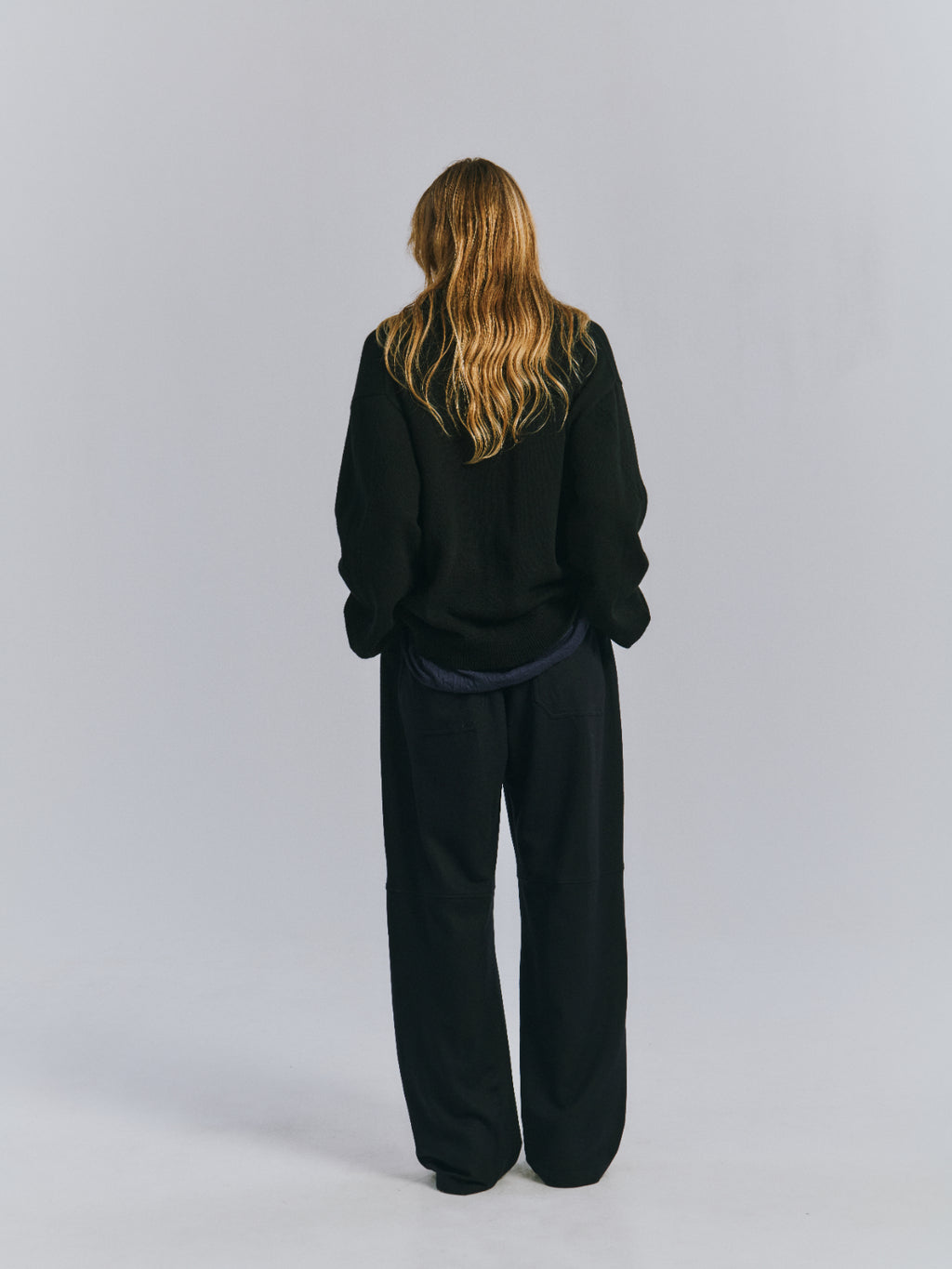 WOOL CUT KNEE TUCK SLACKS(NAVY)
