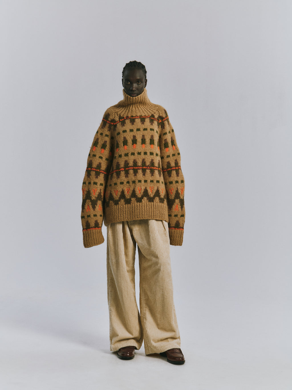HANDCRAFTED FAIRISLE TURTLENECK KNIT SWEATER(BLACK)