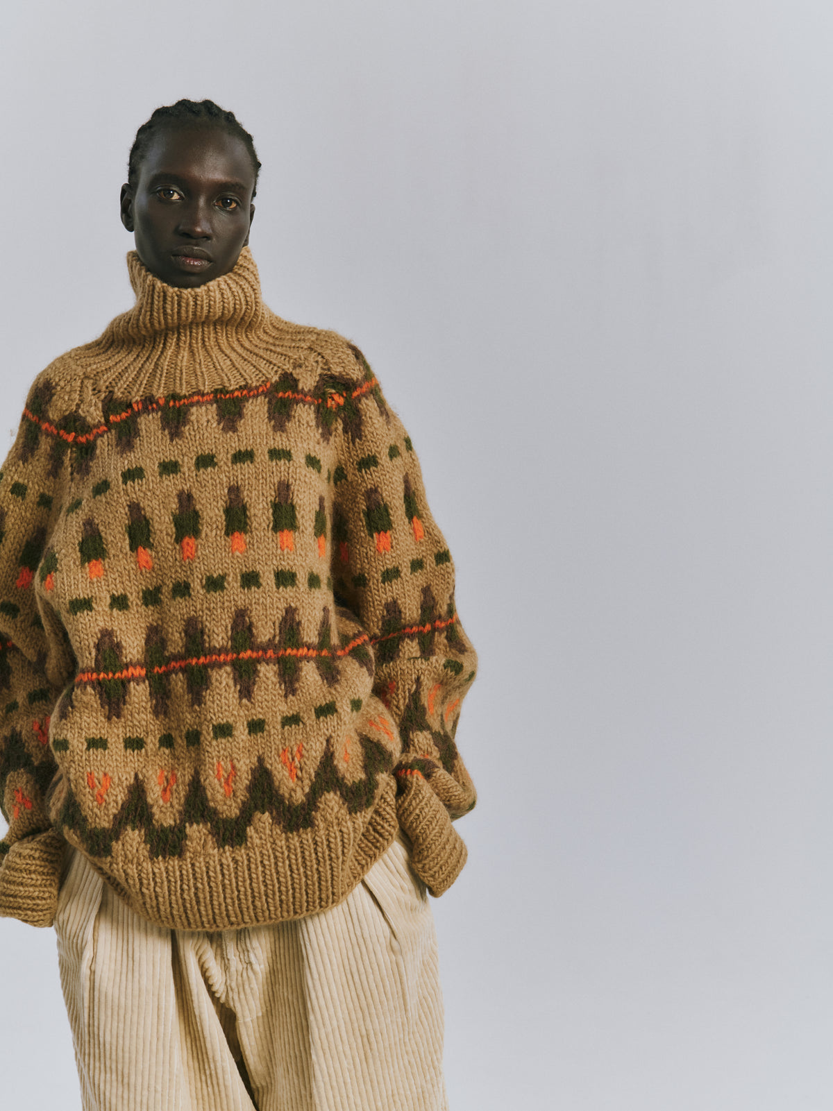 HANDCRAFTED FAIRISLE TURTLENECK KNIT SWEATER(BLACK)