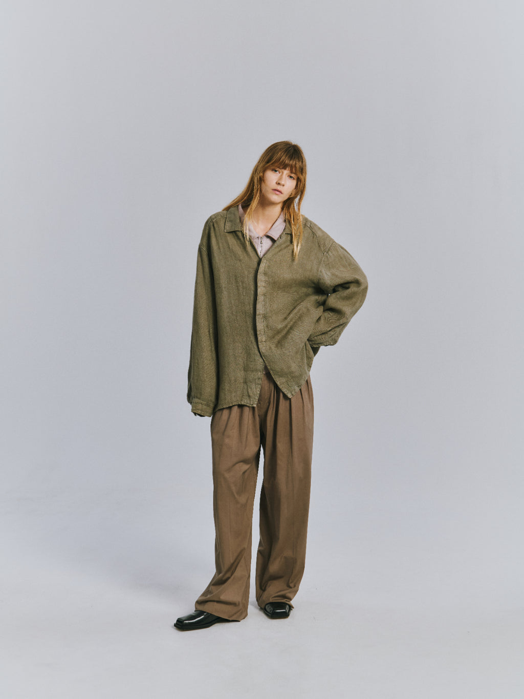 AGING LINEN CROSS-LINE SHIRT(KHAKI BEIGE)