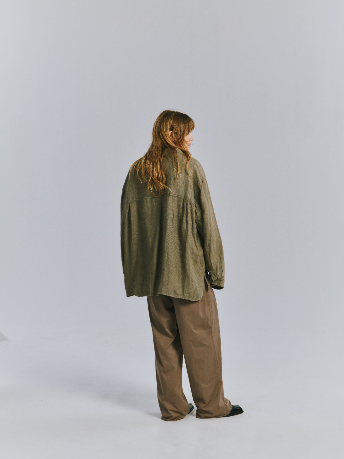 AGING LINEN CROSS-LINE SHIRT(KHAKI BEIGE)