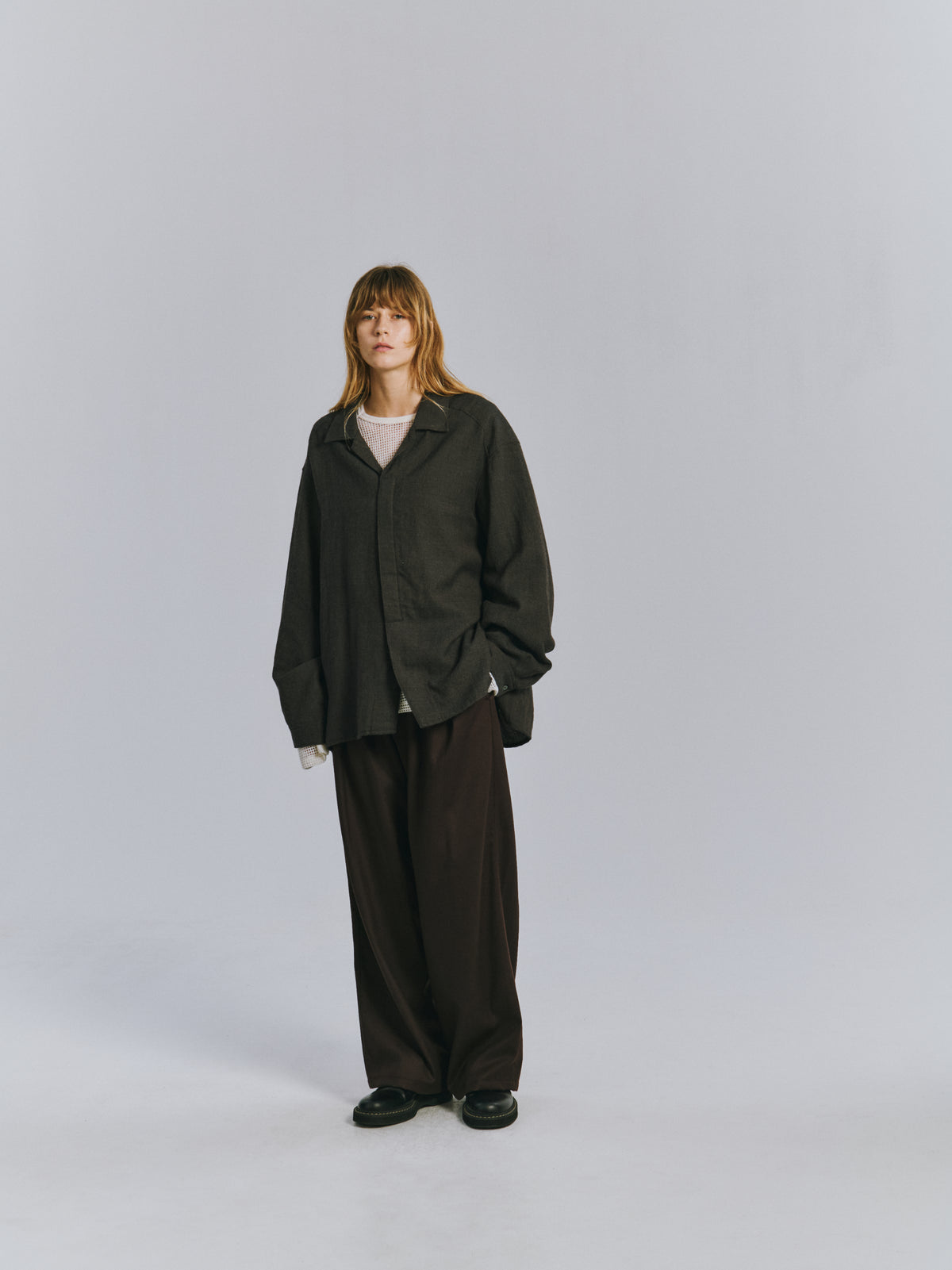 WOOL CROSS-LINE SHIRT(BLACK)