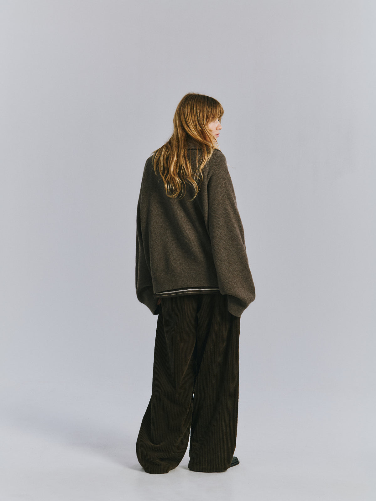 CORDUROY WIDE SLACKS(BROWN)