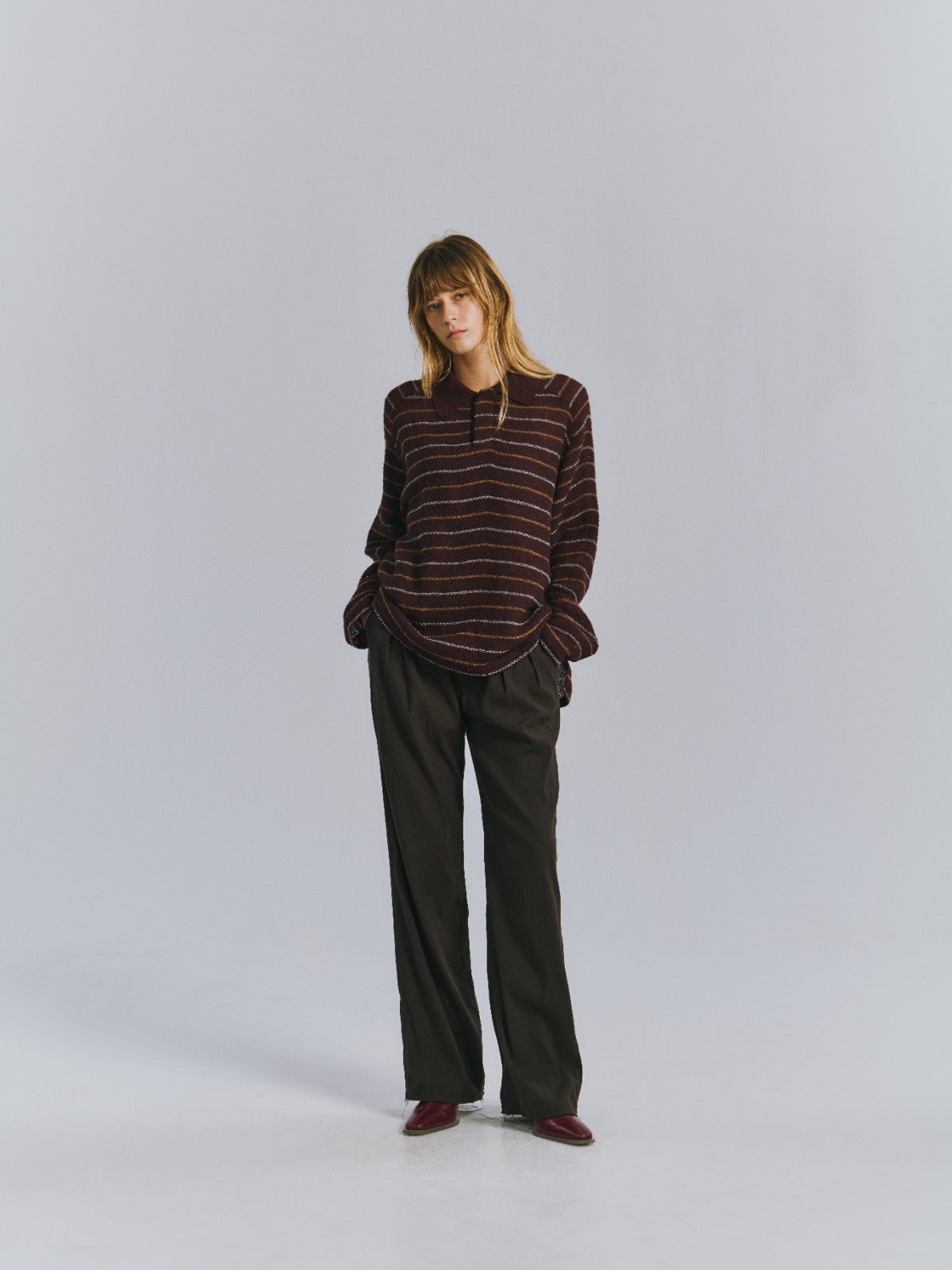 L/R SHOE CUT SLACKS(BROWN)