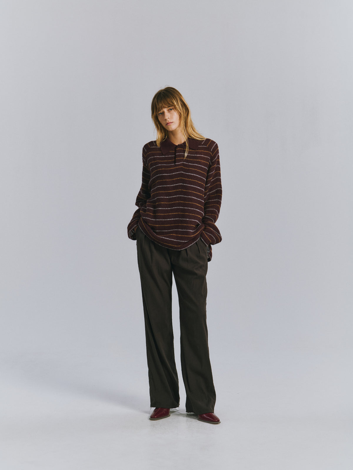 CUT BORDER SKIPPER SHIRT(BURGUNDY)