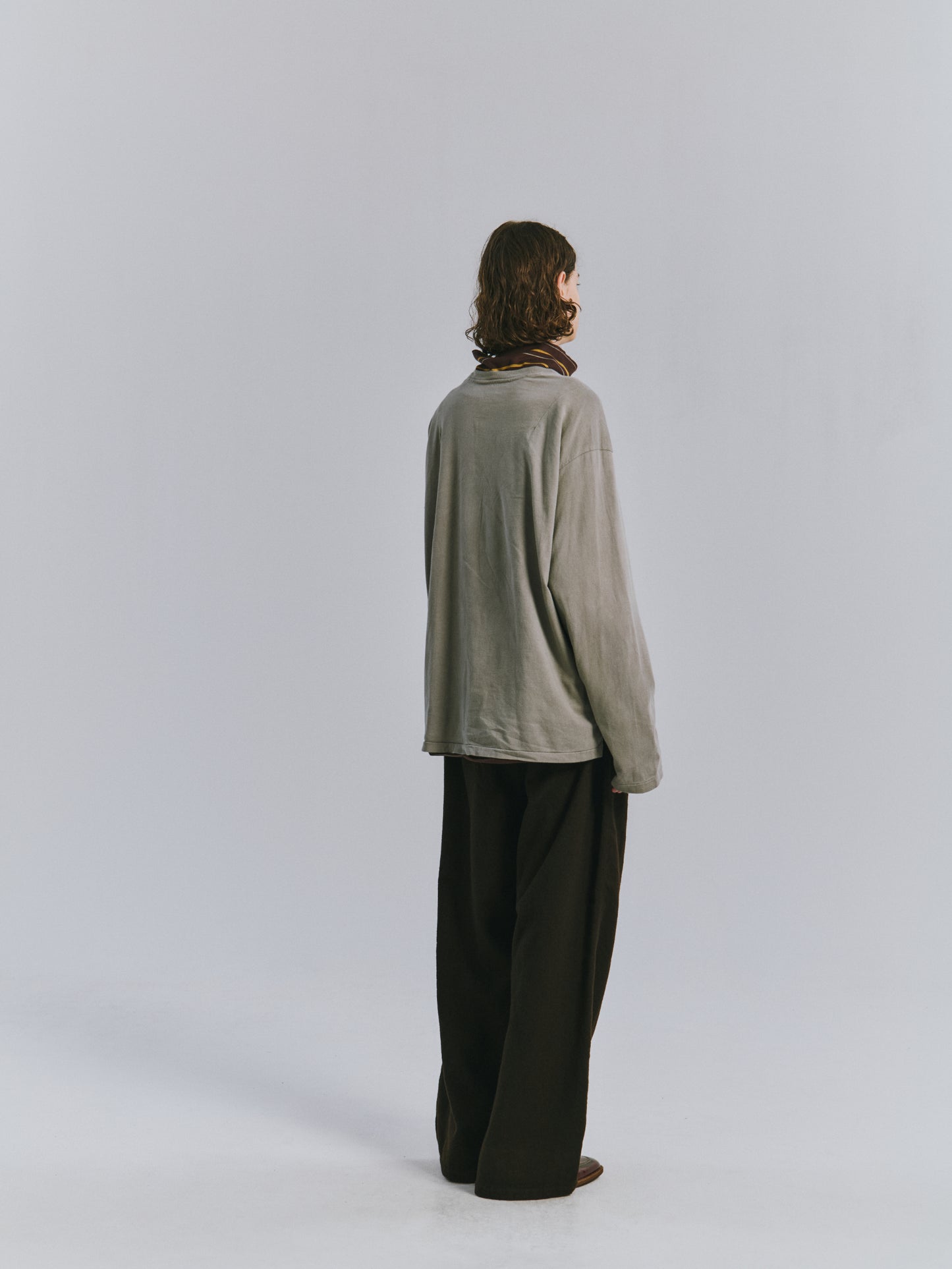 WOOL BELTED WIDE SLACKS(BROWN)