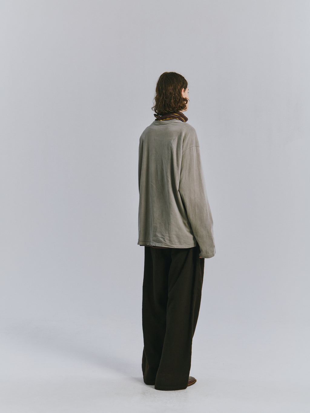 WOOL BELTED WIDE SLACKS(BROWN)