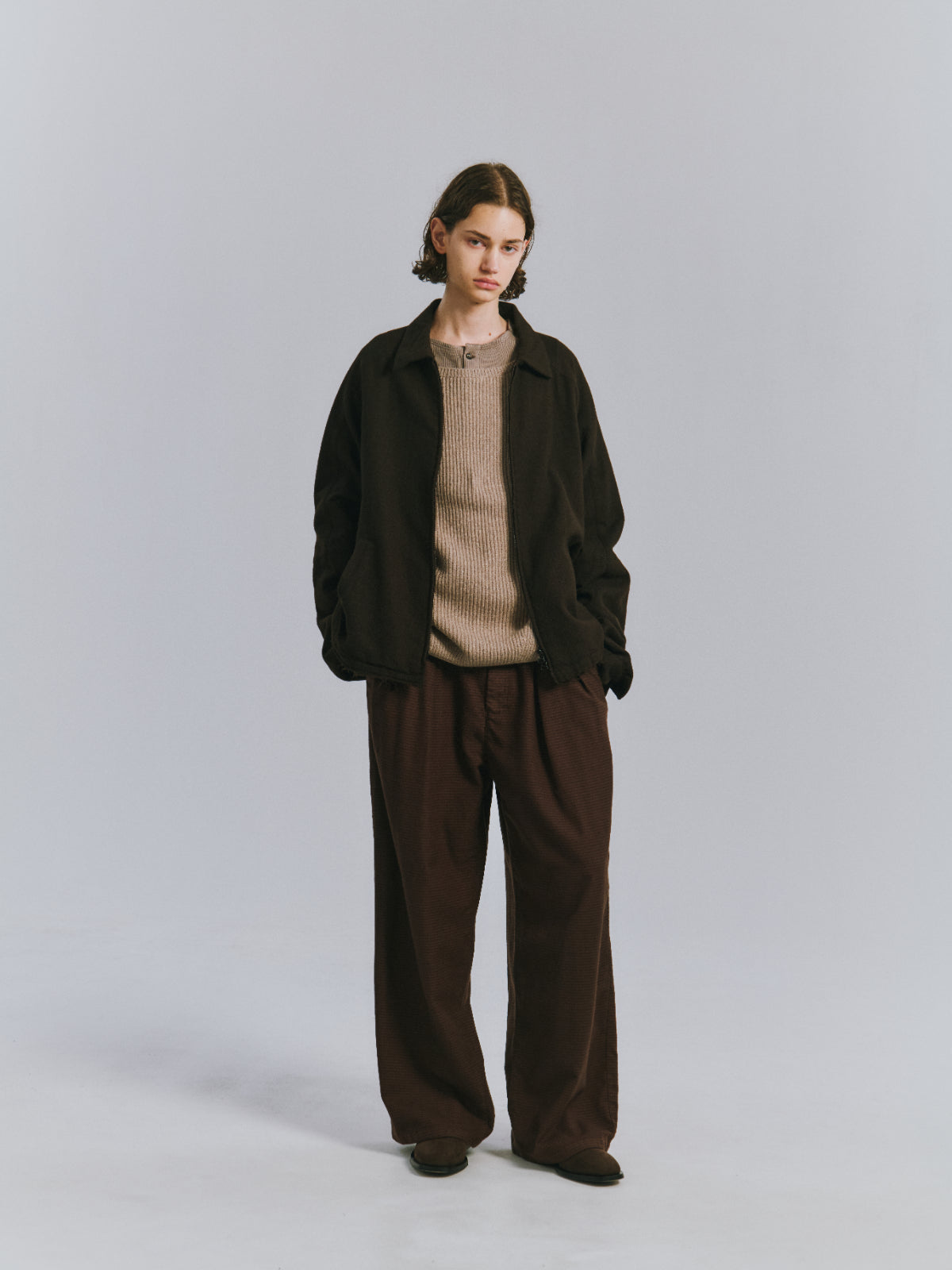 SHRINK WOOL ZIP-UP SHIRT JACKET(BROWN) – ANCELLM