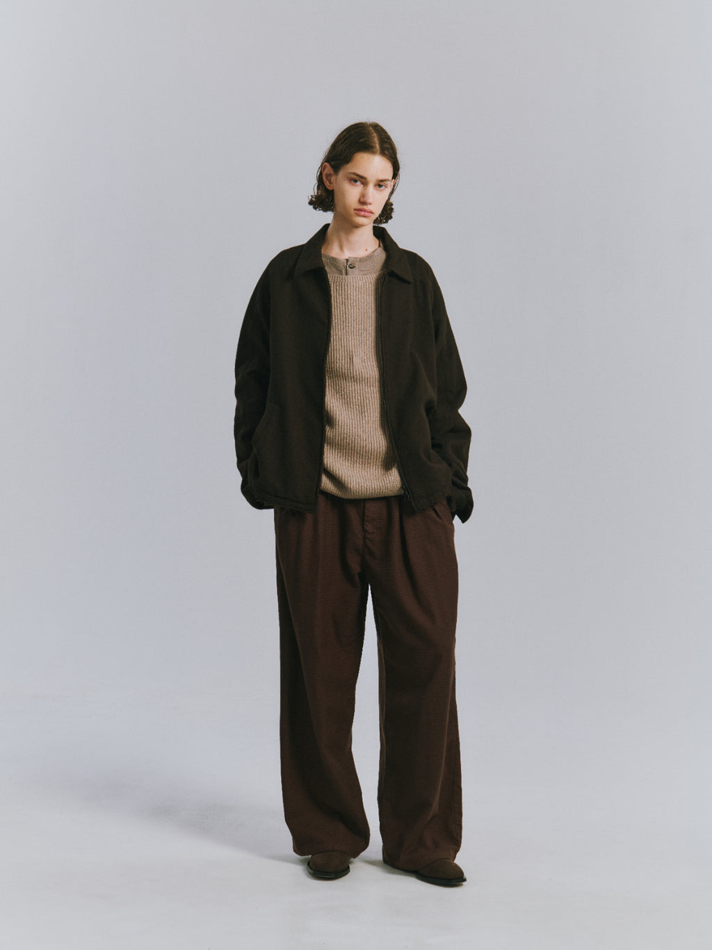 SHRINK WOOL ZIP-UP SHIRT JACKET(BROWN)