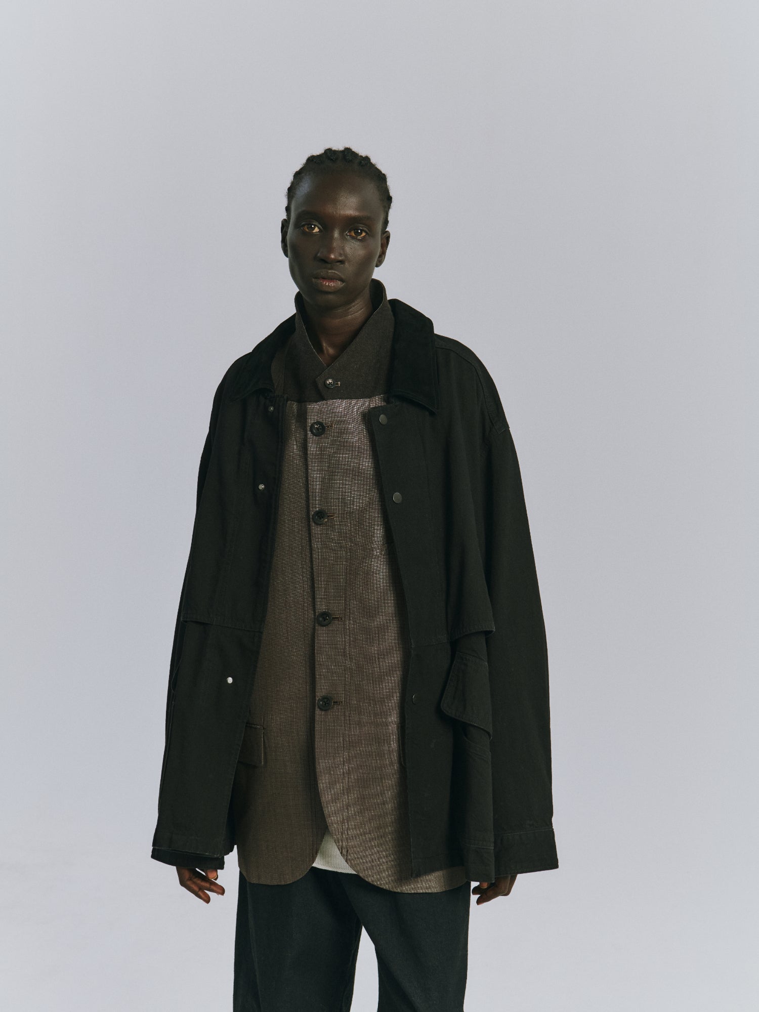 AGING DENIM HALF JACKET(BLACK) – ANCELLM