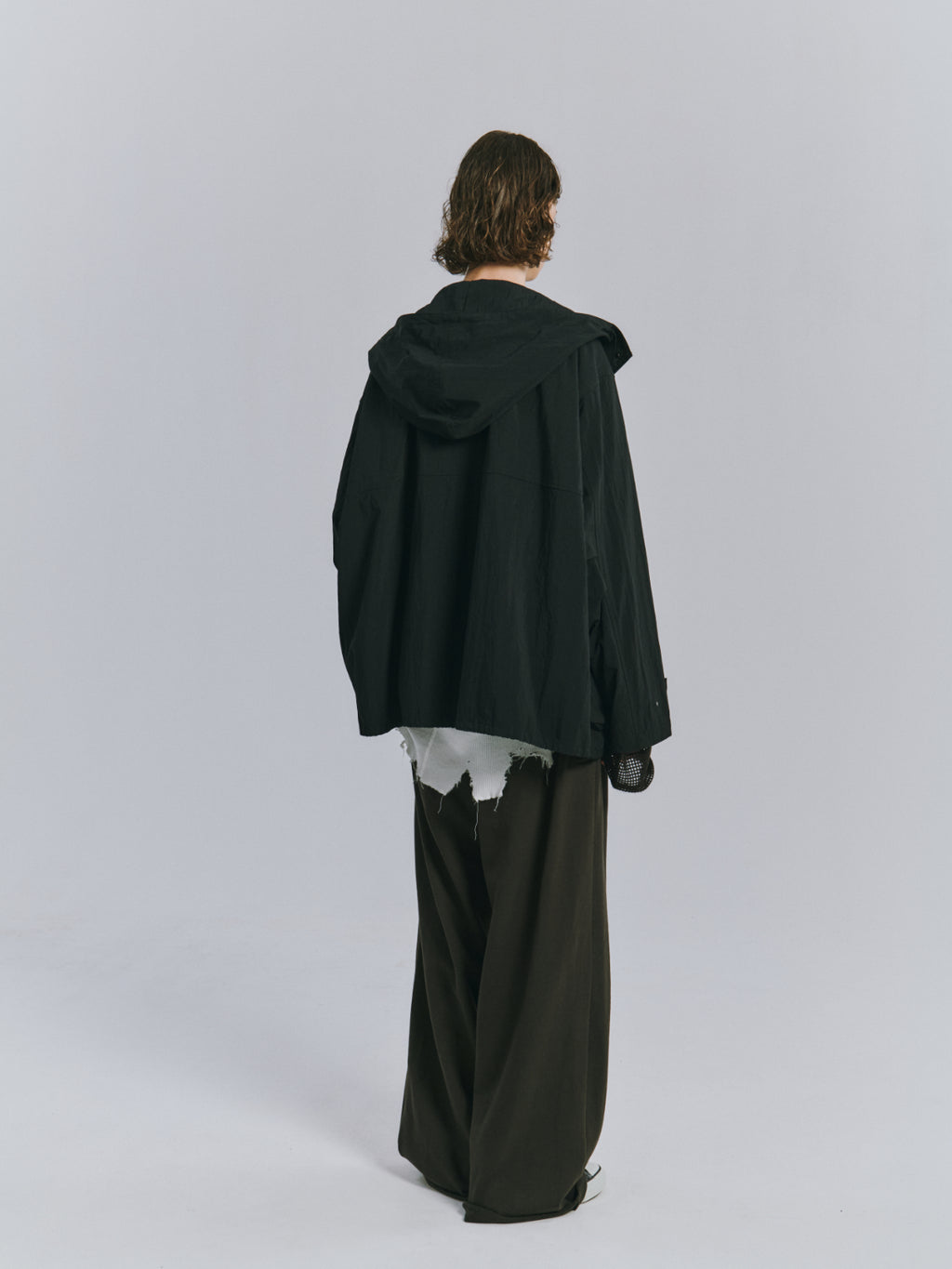 WRINKLED NYLON OVER HOODIE(BLACK)