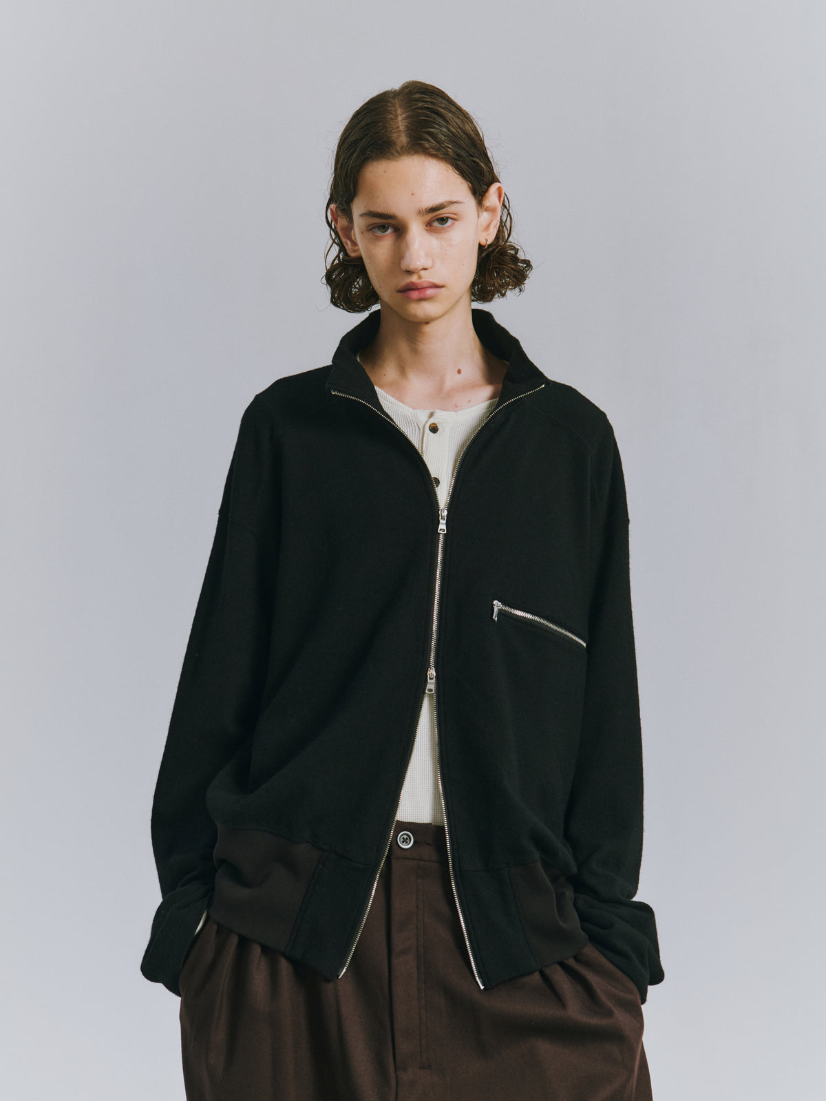 SHRINK WOOL ZIP UP STAND BLOUSON(BROWN)