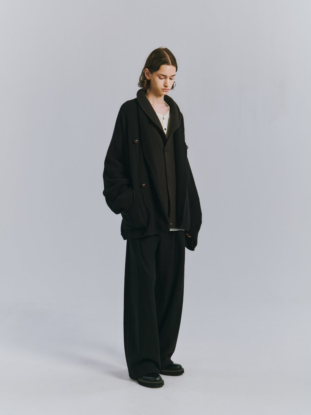 SHAWL COLLAR KNIT CARDIGAN(BLACK)