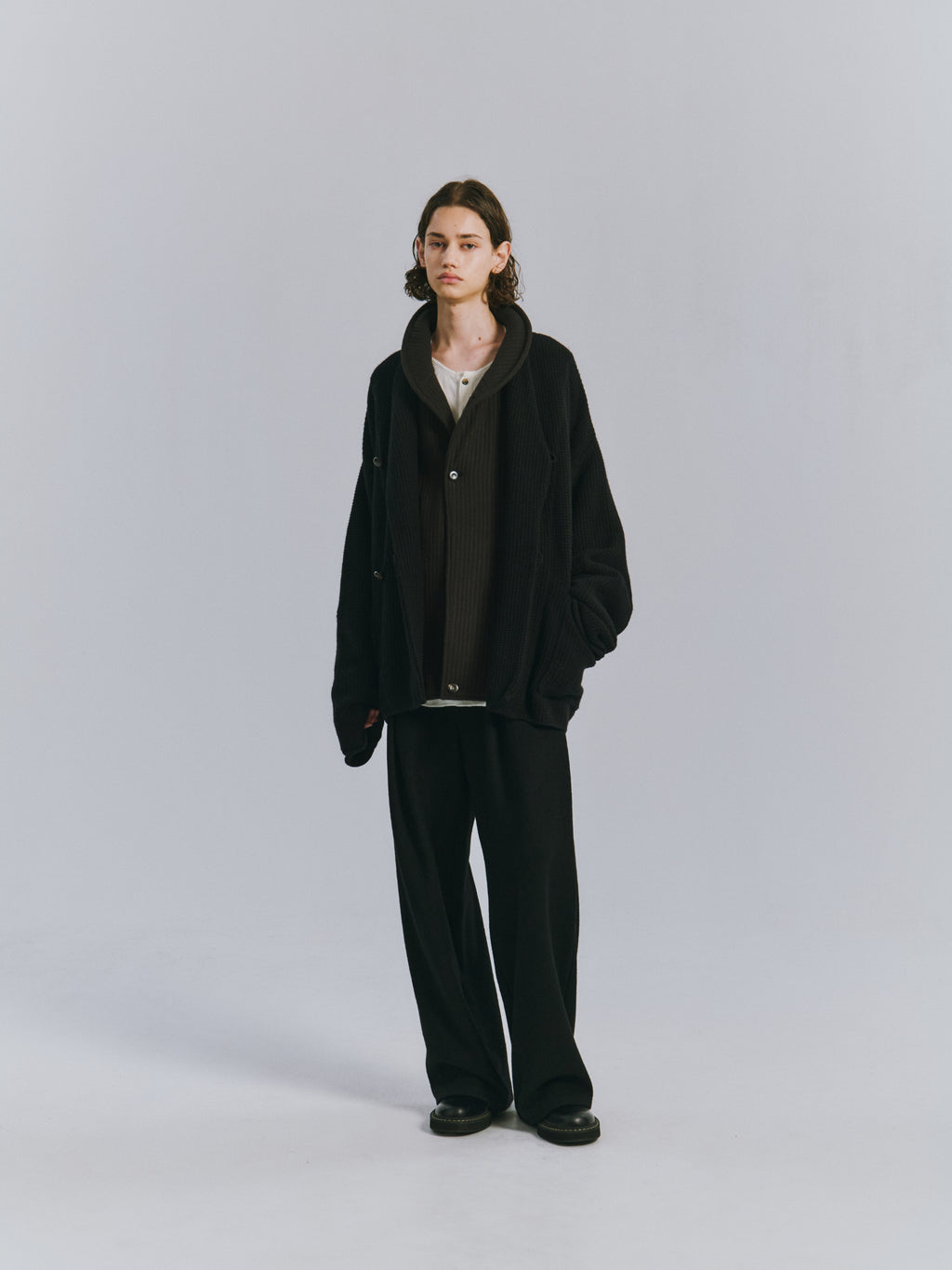 SHAWL COLLAR KNIT CARDIGAN(BLACK)