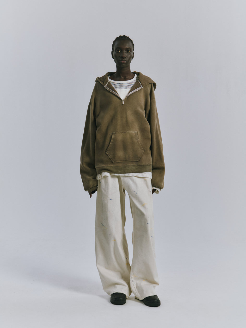 FLEECE-LINED SWEAT HOODIE(P.BEIGE)