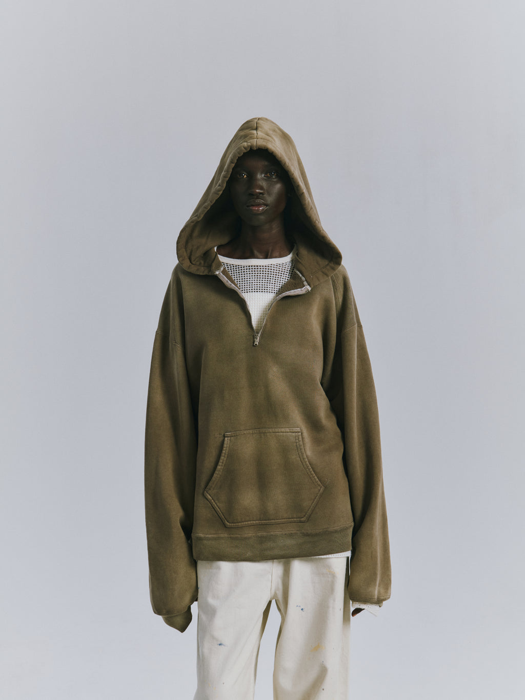 FLEECE-LINED SWEAT HOODIE(P.BEIGE)