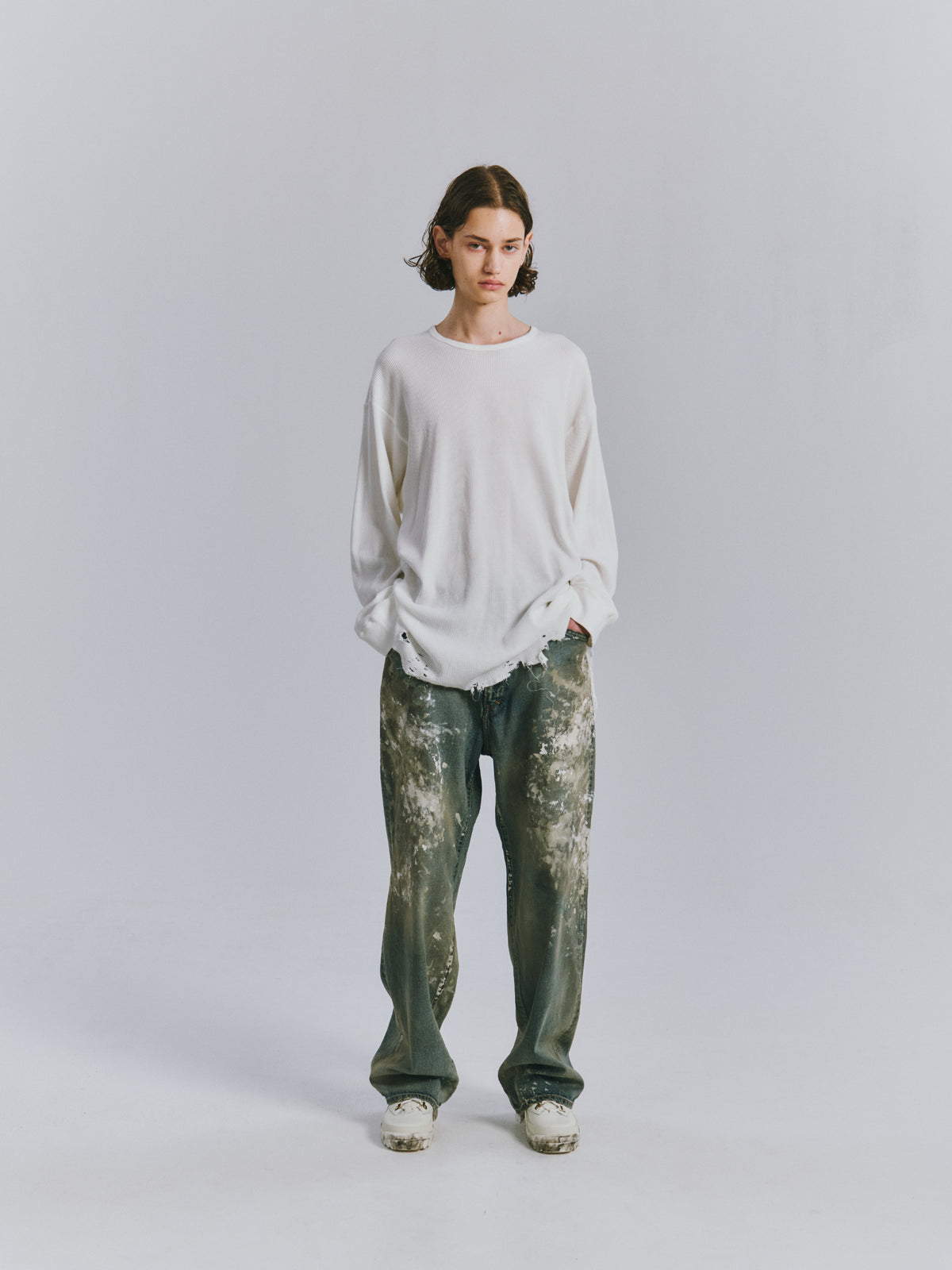 #08 PAINTED MIDDLE STRAIGHT 5P DENIM PANTS(INDIGO)