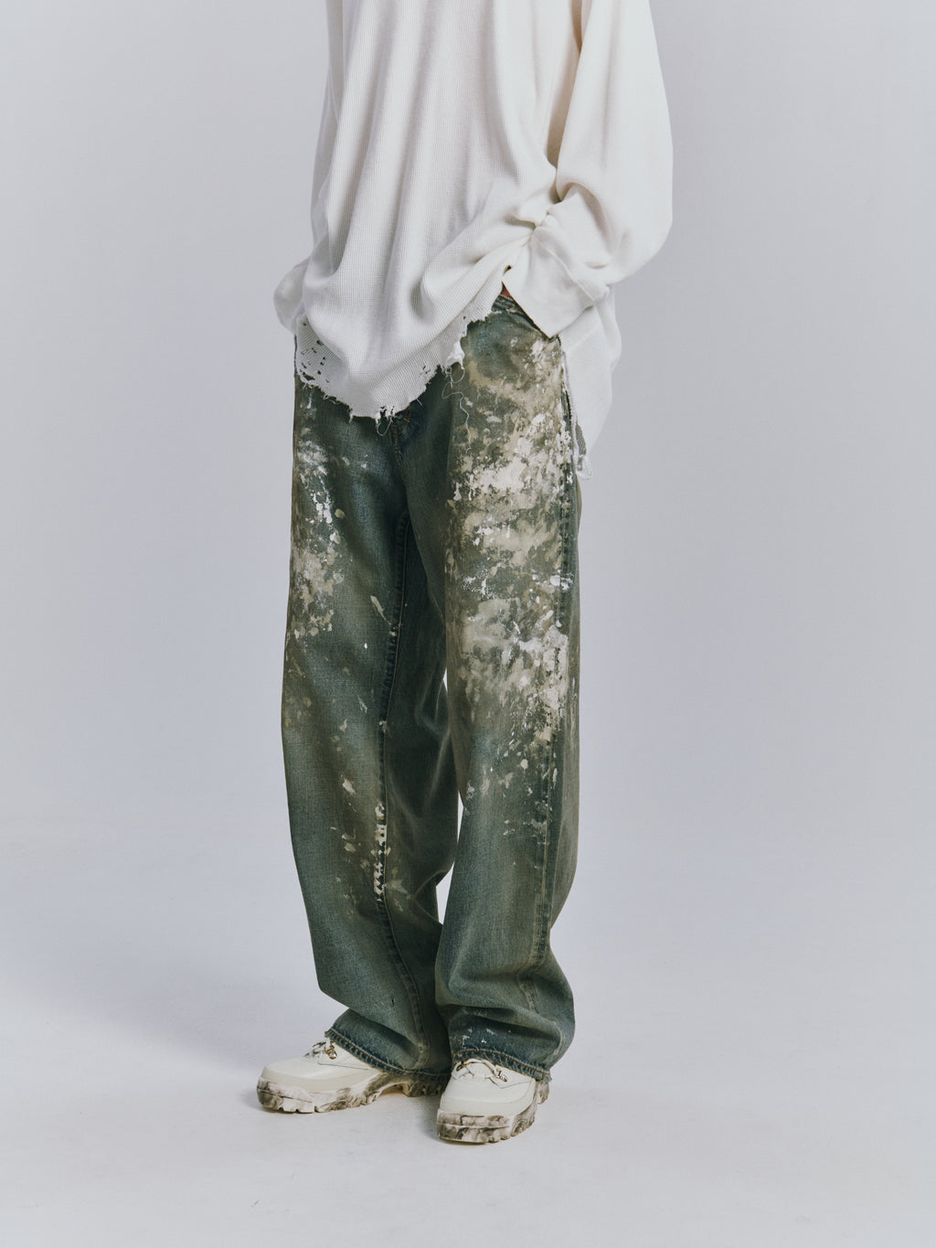 #08 PAINTED MIDDLE STRAIGHT 5P DENIM PANTS(INDIGO)