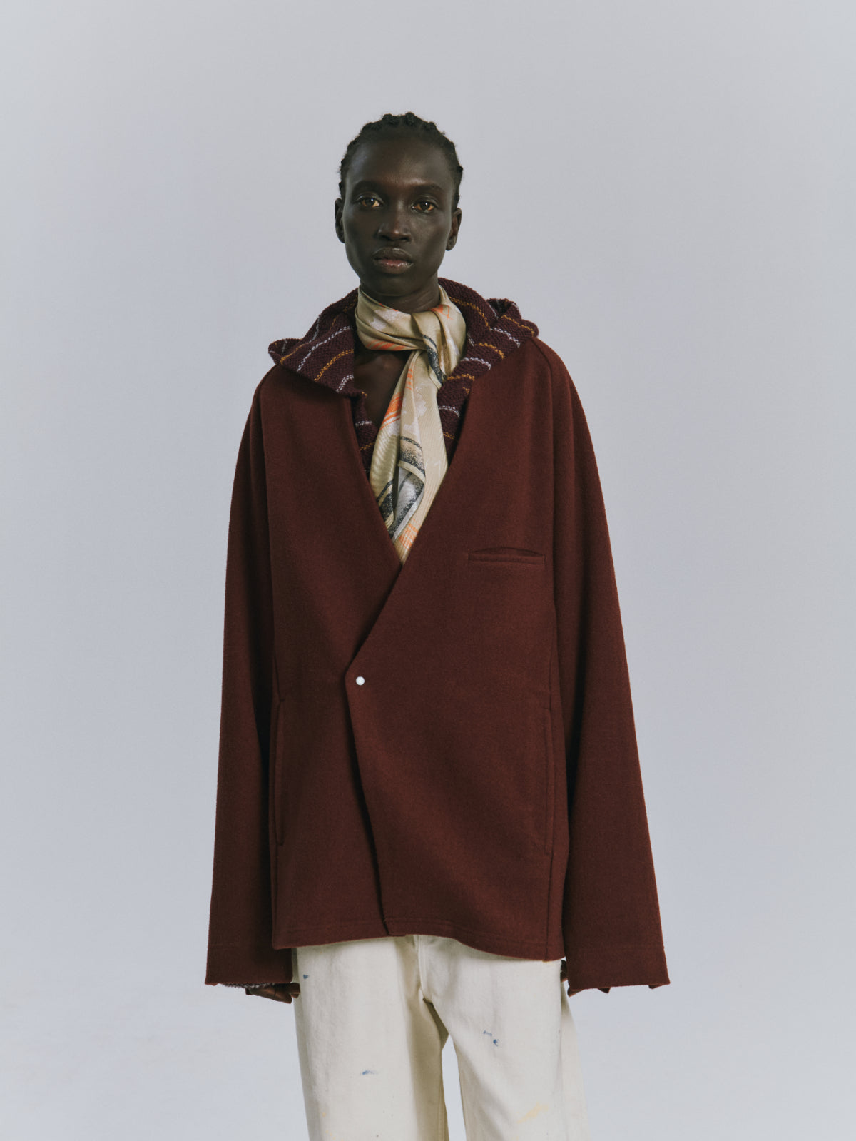 SHRINK WOOL NO-COLLAR TAILORED SHIRT(BROWN)