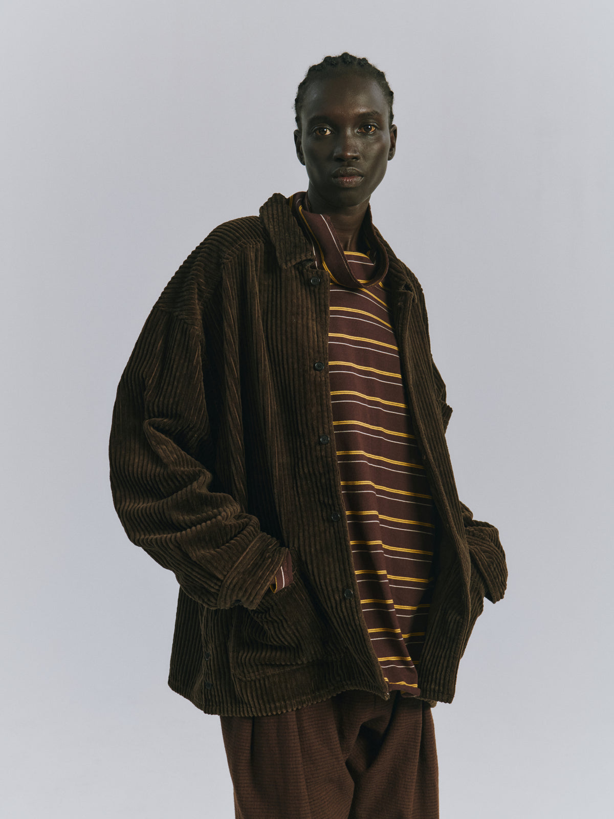 CORDUROY OPEN COLLAR SHIRT(BROWN)