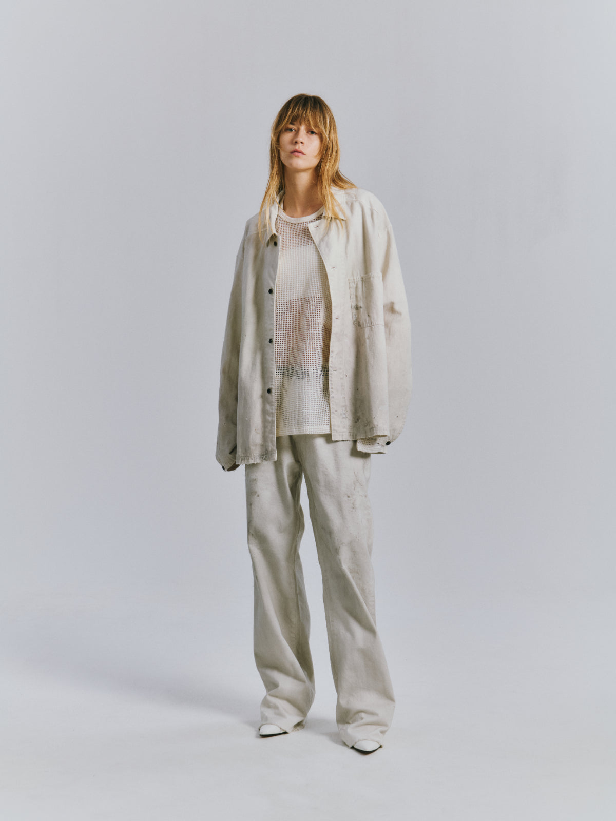 FADED L/C WORK SHIRT(WHITE)