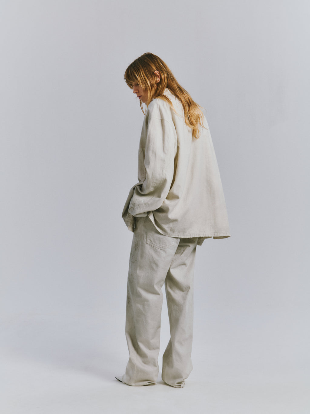FADED L/C WORK SHIRT(WHITE)